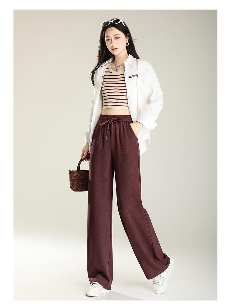 Elegant Women's Korean Style Elastic Waist Pants - Spring 2025 Collection, Narrow and Wide-Leg Casual Long Pants