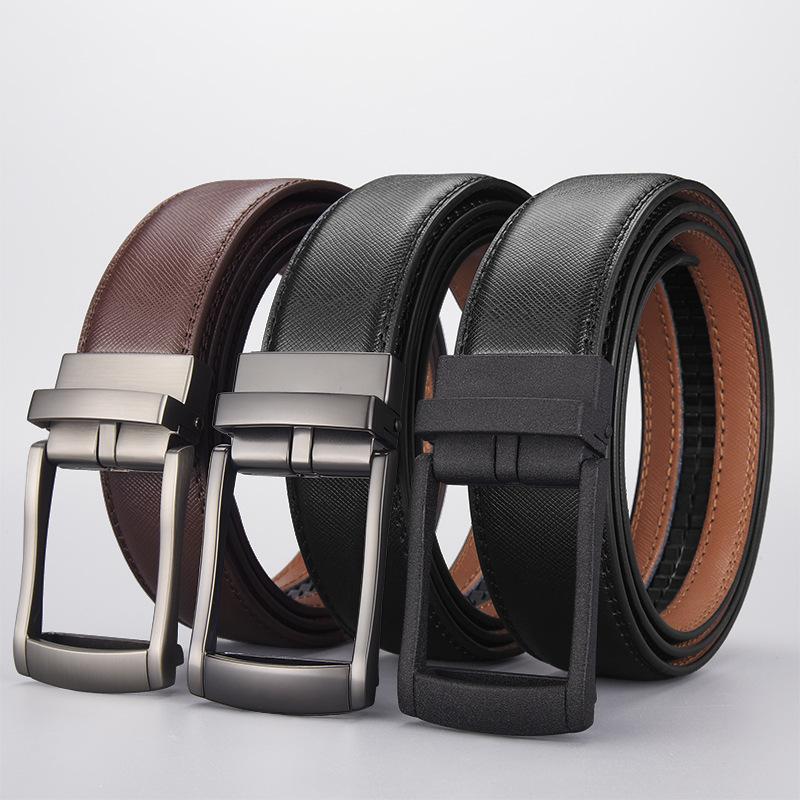 Business Men'S Leather Belt Automatic Buckle Two-Layer Cowhide Fake Pin Buckle High-End Belt