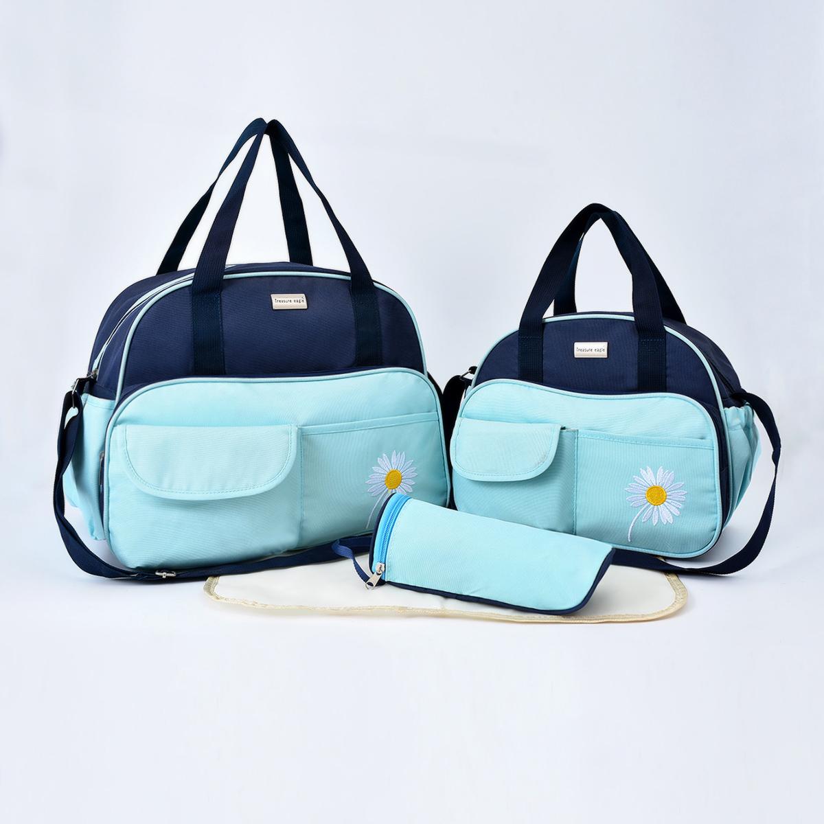 

Fashion Mommy Bag Four Piece Set Small Daisy Pattern Large Capacity One Shoulder Mommy Bag Multi Functional Diagonal Diaper Bag синий