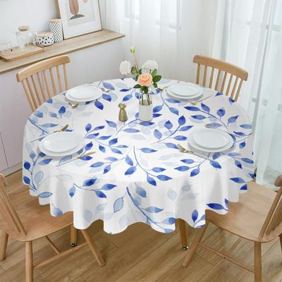 Blaue abstrakte Blatttextur, rundes Tischtuch, Festival-Esszimmer, wasserdichte Tischdecke, Tischdecke für Hochzeitsfeier-Dekor