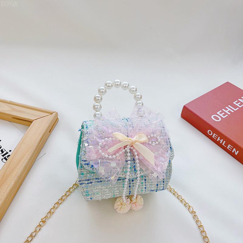 Stylish Kids Fashion Handbag For Autumn Winter With Elegant Bow Design And Pearl Accent