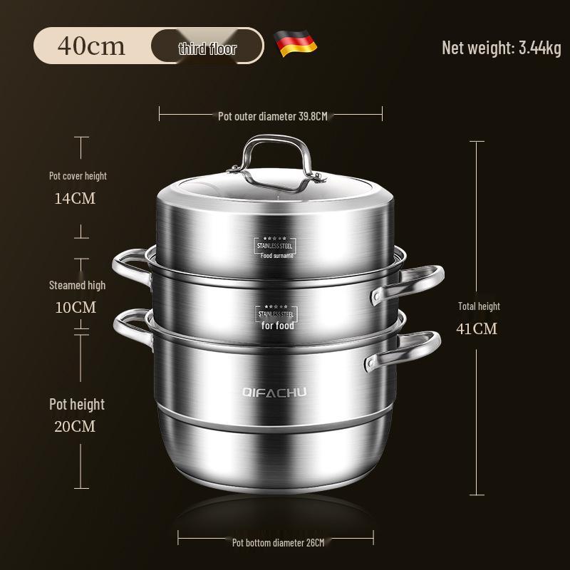 Vaporiera a tre strati in acciaio inossidabile: Multifunzionale, Grande Capacità per Cucine a Induzione e a Gas