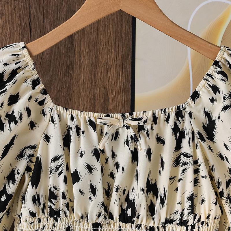 Girls Dress Children's Clothing Autumn New French Elegant Printed Long Sleeve Waist Princess Dress