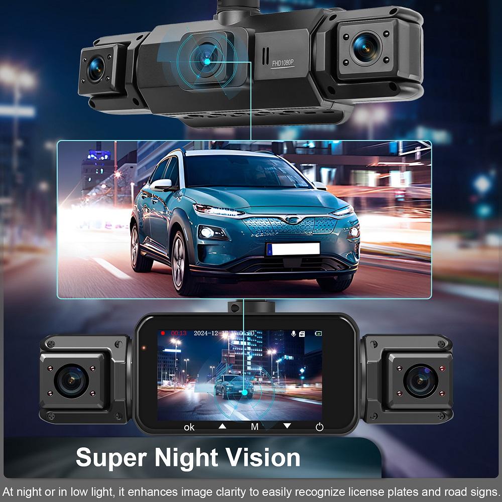 Cámara de salpicadero para coches 4 canales Caja negra WiFi Cámara de conducción FHD 1080P Visión nocturna Grabación en bucle Accesorios para coche