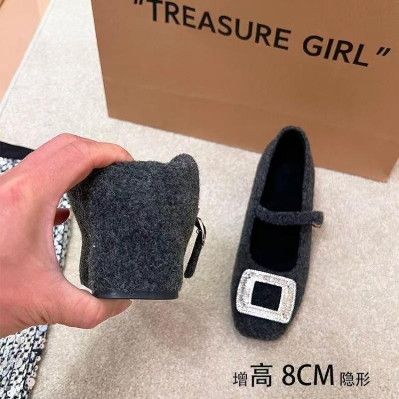 Square Toe Crystal Shallow Mouth Loafers Fur Shoes Woman Flats Rhinestone Dress Mary Janes Shoes Woman Flats Square Toe Shallow