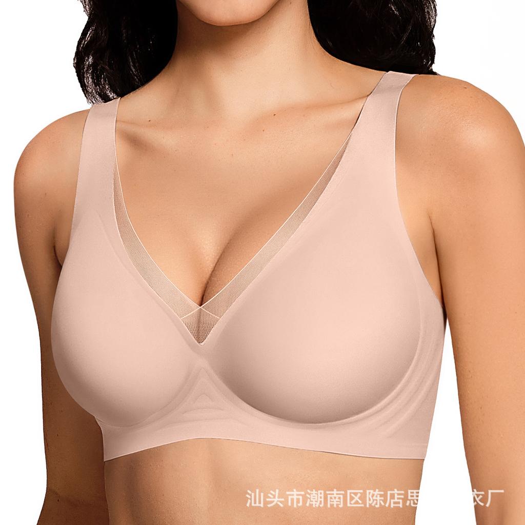 Deep V Seamless Wirefree Bra Push Up Thin Smooth Women's Lace Trim Adjustable Comfortable Breathable