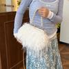 Furry Crossbody Bag with Pearl Handle Fashion Chain Plush Shoulder Bags for Women Soft Faux Fur Evening Party Purse