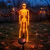 Einfache Installation Gartenspieße Solar Skelett Spießlicht, Halloween 3D Leuchtender Schädel Hof Energiesparend Terrasse Ornamente Dekoration mit LED, Wasserdicht