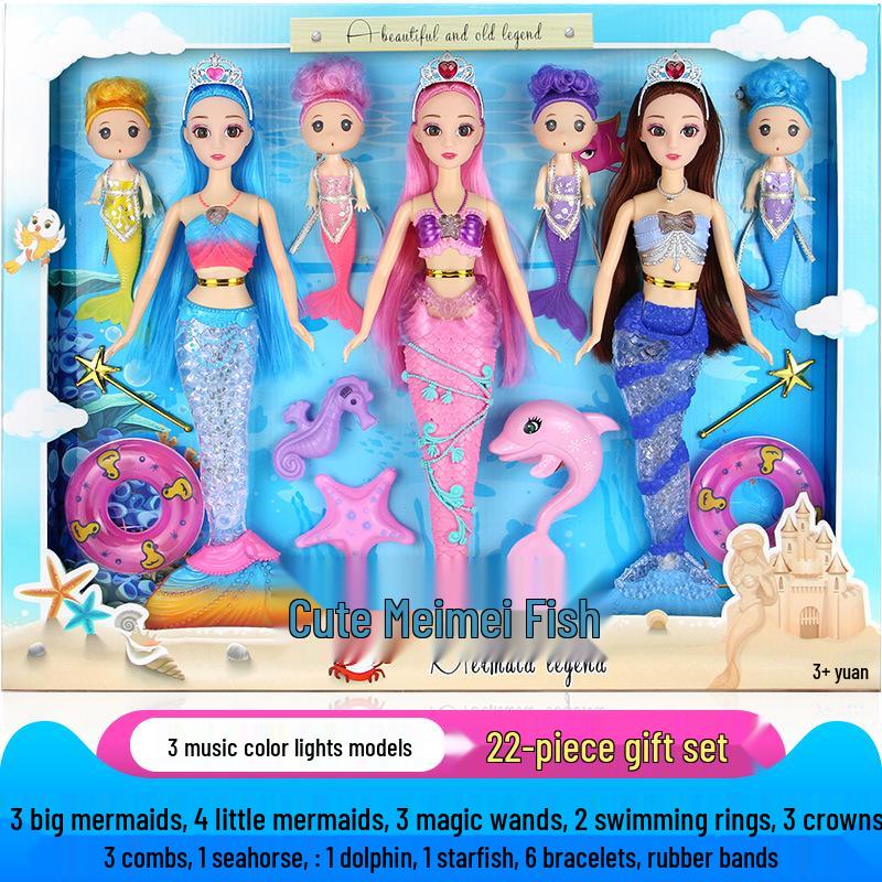 Set Păpușă Prințesă Sirenă Joc de Rol cu Lumini și Muzică – Cadou Perfect de Ziua de Naștere pentru Fete