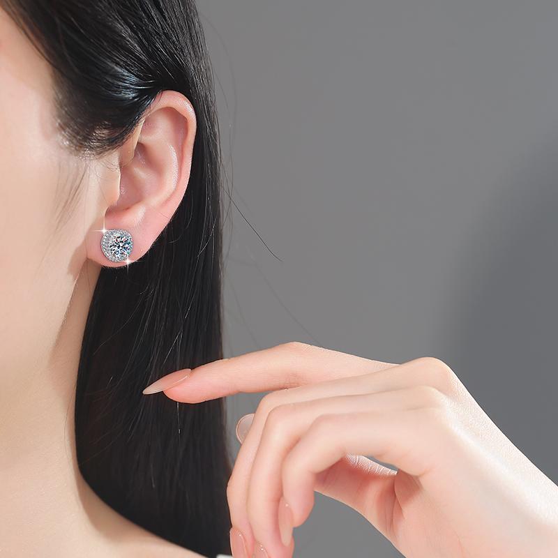0,5 & 1 Karat Runder Schliff VVs1 Moissanit Doppel-Halo-Steckohrringe GRA-zertifiziert 925er Sterlingsilber für Damen Hochzeits Schmuck