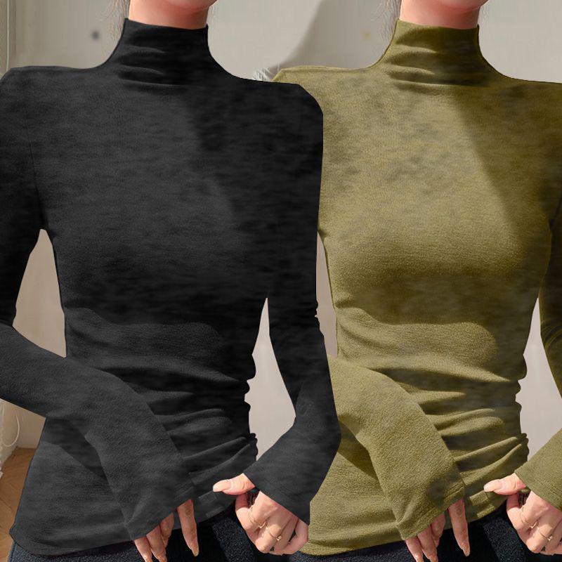Chic Slim-fit High-neck Long-sleeve Base Layer: Solid Color, Flattering, Versatile Autumn/Winter Top