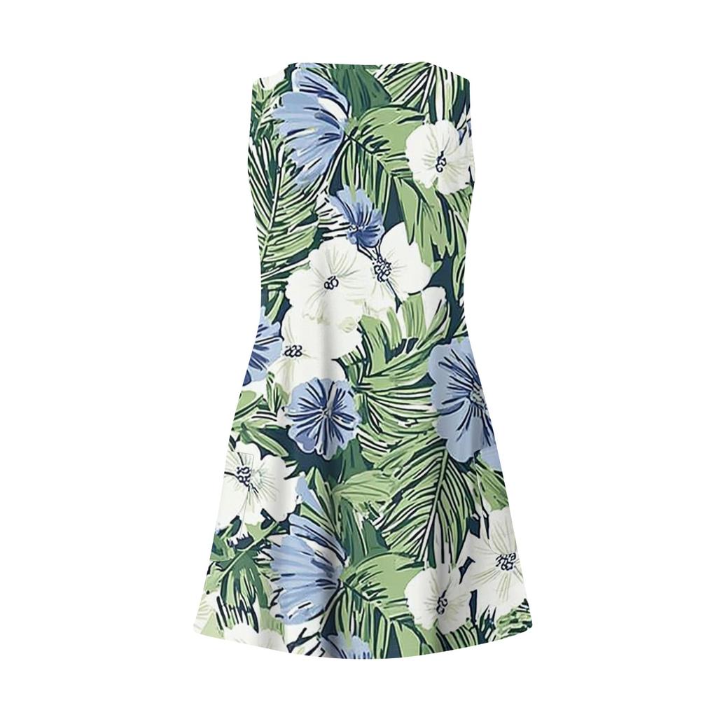Women's Casual Fashion V-neck Sleeveless Floral Print Side Pocket Dress