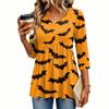 Women's Casual Halloween Print V-Neck Blouse with Three-Quarter Sleeves for Holiday Parties