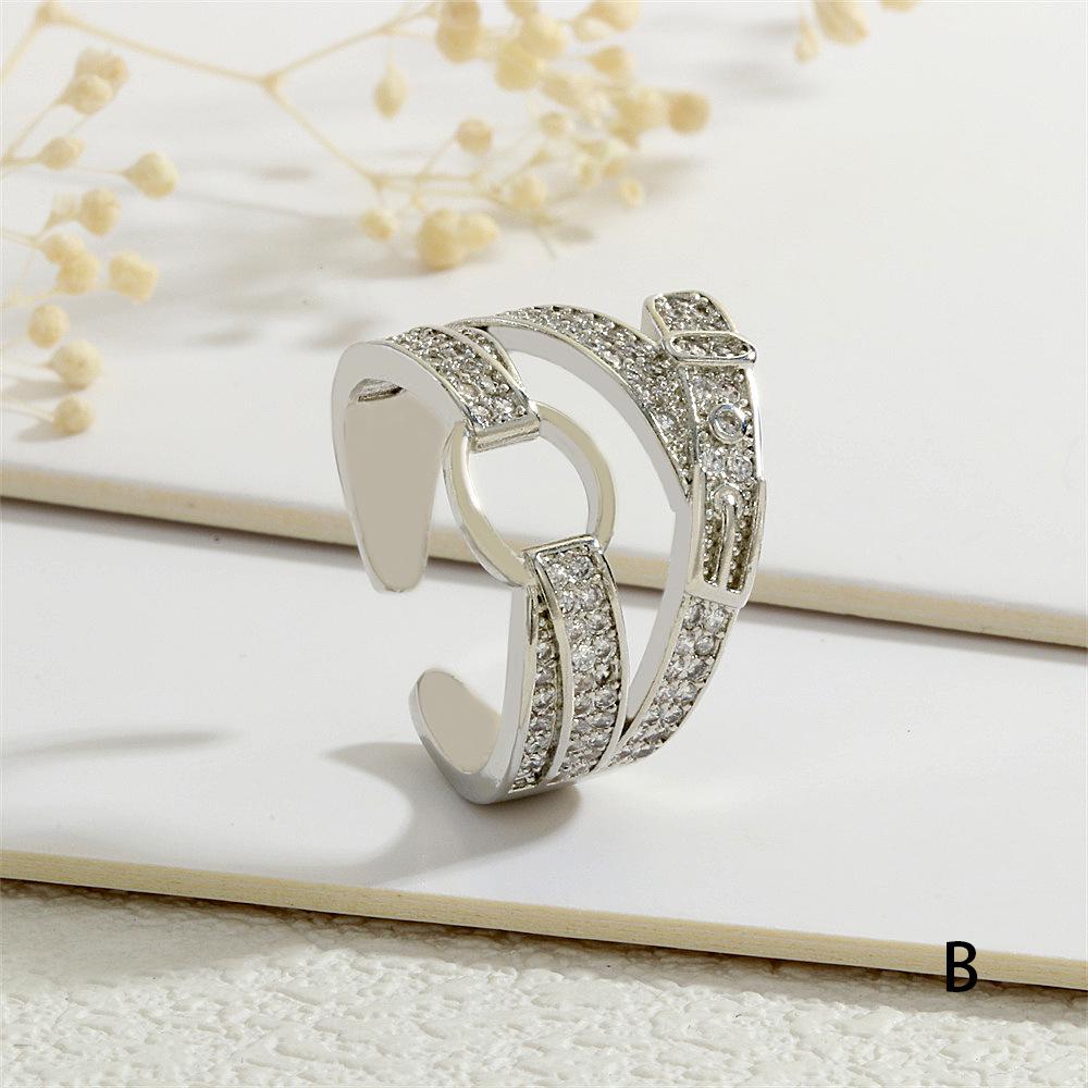 

Стильное женское медное кольцо с открытым дизайном и цирконом Adjustable open size