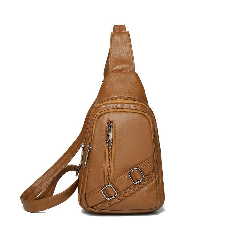 Chest Bag Women's Soft Leather Shoulder Bag Vintage Crossbody Bag