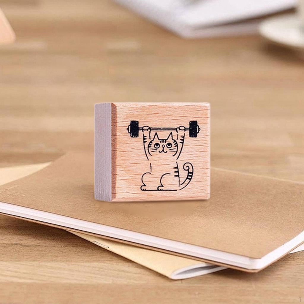 Cat Stamp Cute Animal 1.2 Inch for Kids Wooden Rubber Stamping Mailing Scrapbooking Letter