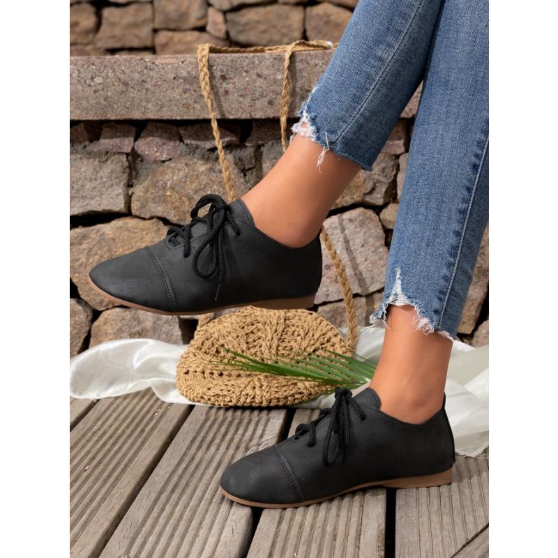 Damen Retro Flache Schnürschuhe Damen Frühling und Sommer Neu Bequeme Flache Runde Zehenpartie Freizeitschuhe