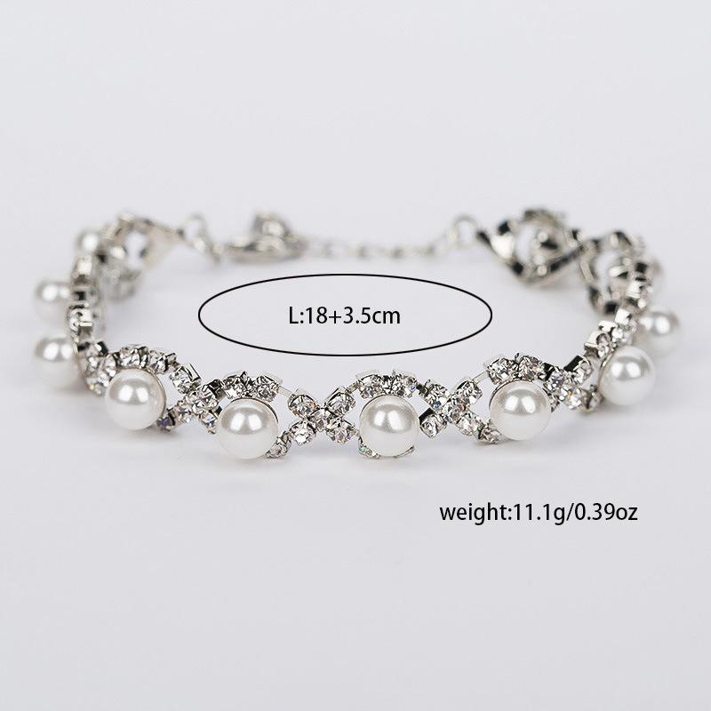 Fashion Metal Cross Pearl Diamond Bracelet Female, Silver Bride Simple Cold Wind Bracelet Bracelet