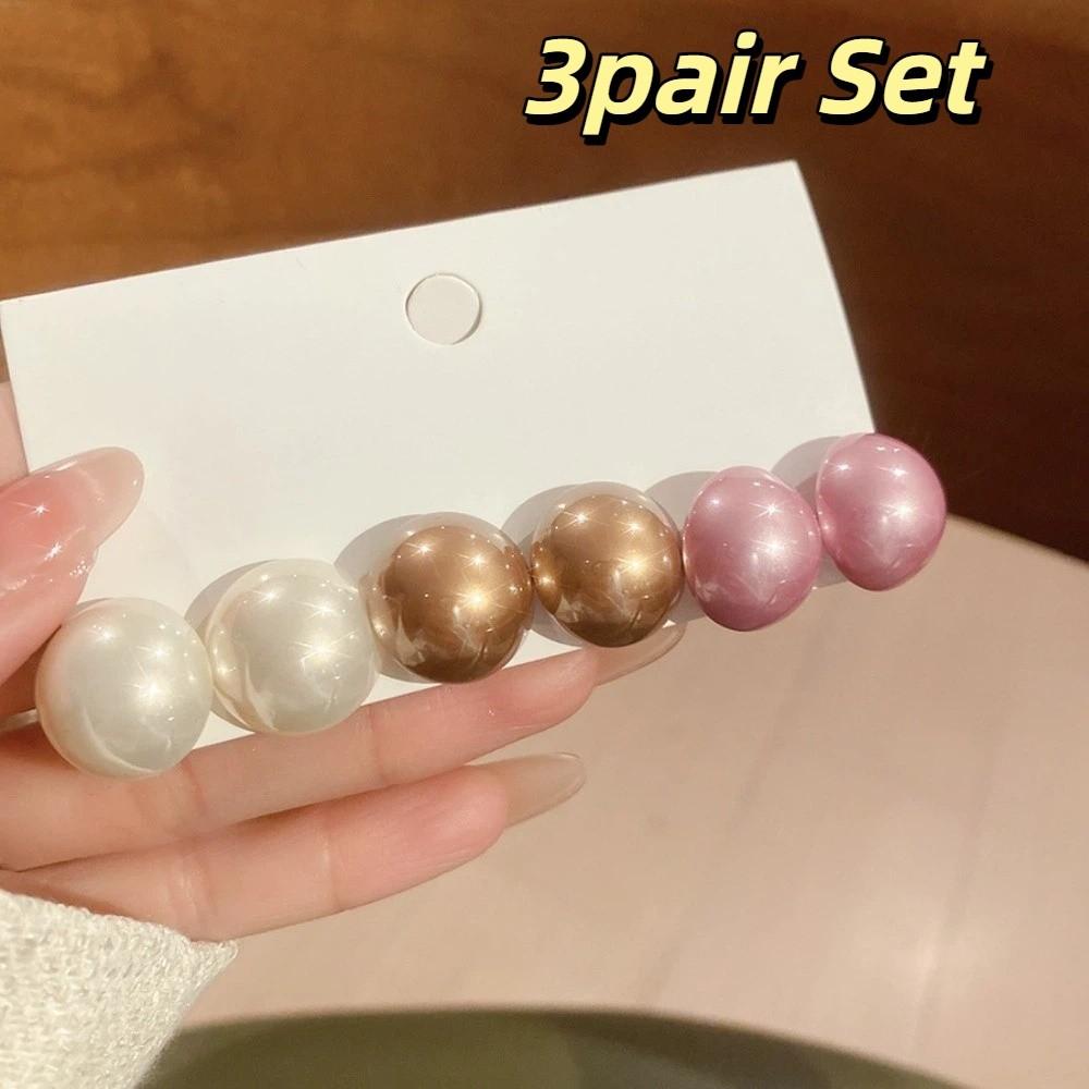 3/6pair Lightweight Imitation Pearl Earrings Champagne Pearl Ear Jewelry Ladies Fashion