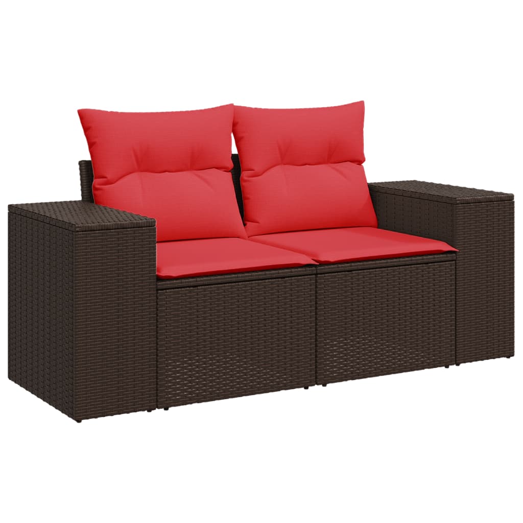 8 Piece Garden Sofa Set with Cushions Brown Poly Rattan
