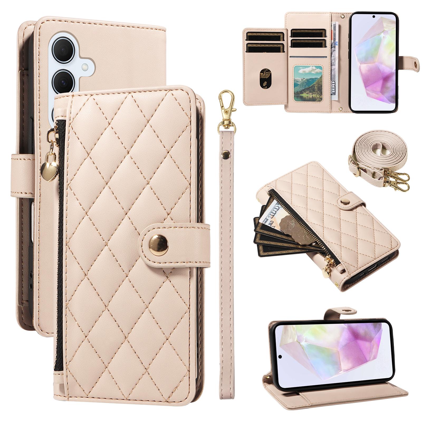 

For Samsung Galaxy A35 5G Wallet Case with Straps,Rhombus Leather Stand Phone Cover Beige