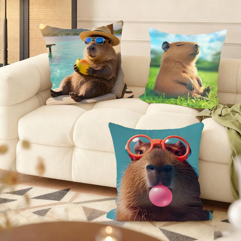 Capybara Cushion Cover Soft Short Plush Pillow Cover Smooth Cozy Texture Aesthetic Cushion Case Home Decor