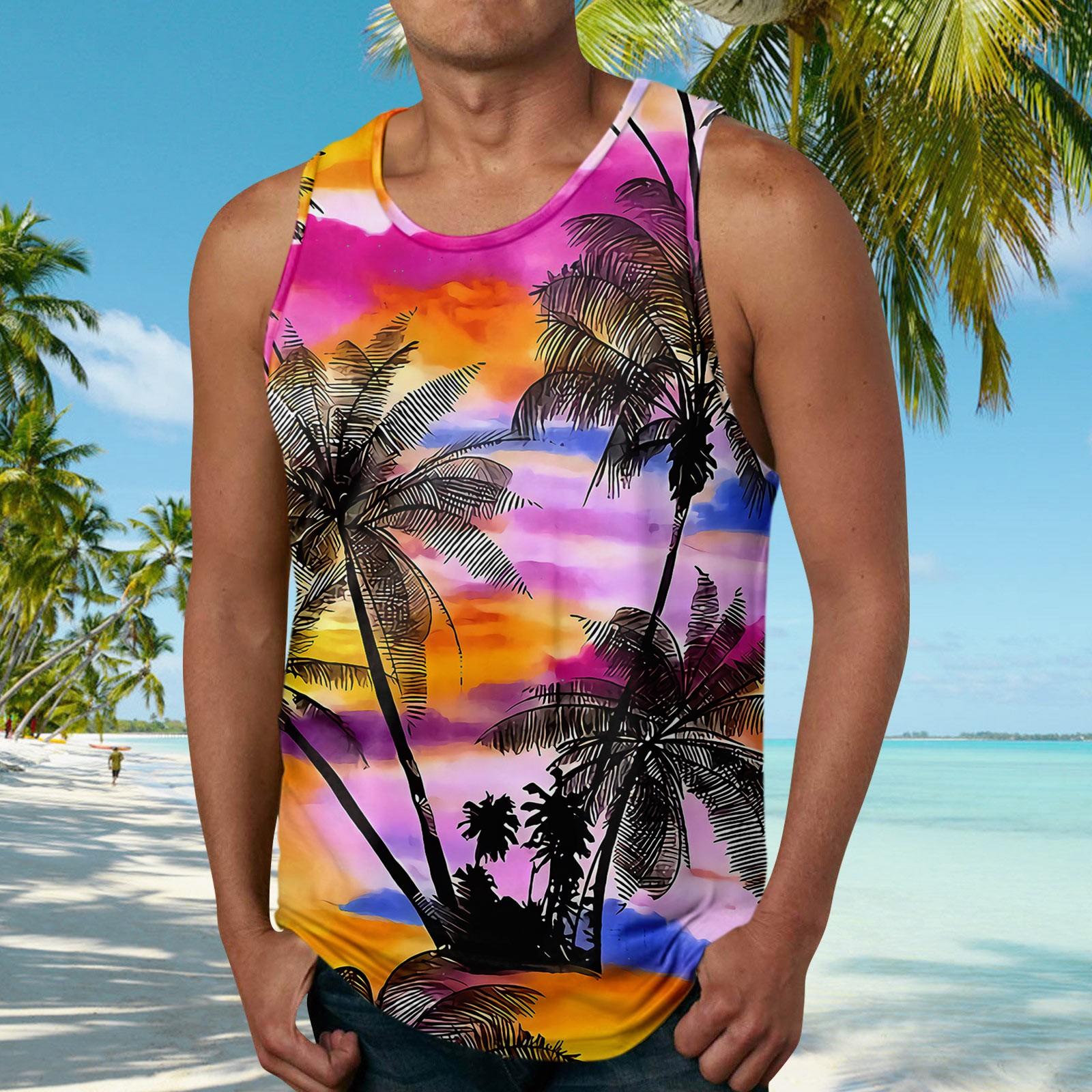 

Гавайские майки для мужчин, повседневная мода, летняя пляжная майка без рукавов с круглым вырезом и принтом L