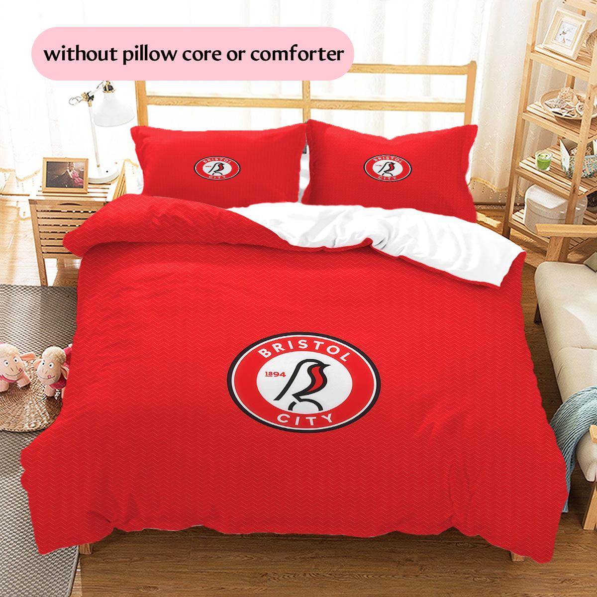 Bristol City FC Pattern Bedding Quilt Set  Home Decoration  Gift (1 * duvet cover + 2 * pillowcase  without core) 135x200cm