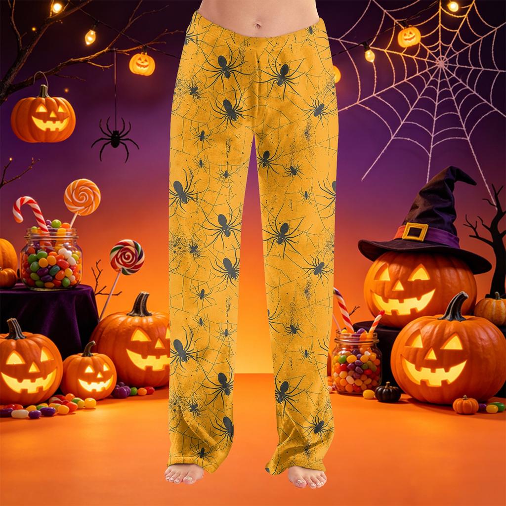 Women's Halloween Print Plush Lounge Pants Soft Elastic Waistband Casual Pajama Bottoms Comfortable Fit Relaxed Style