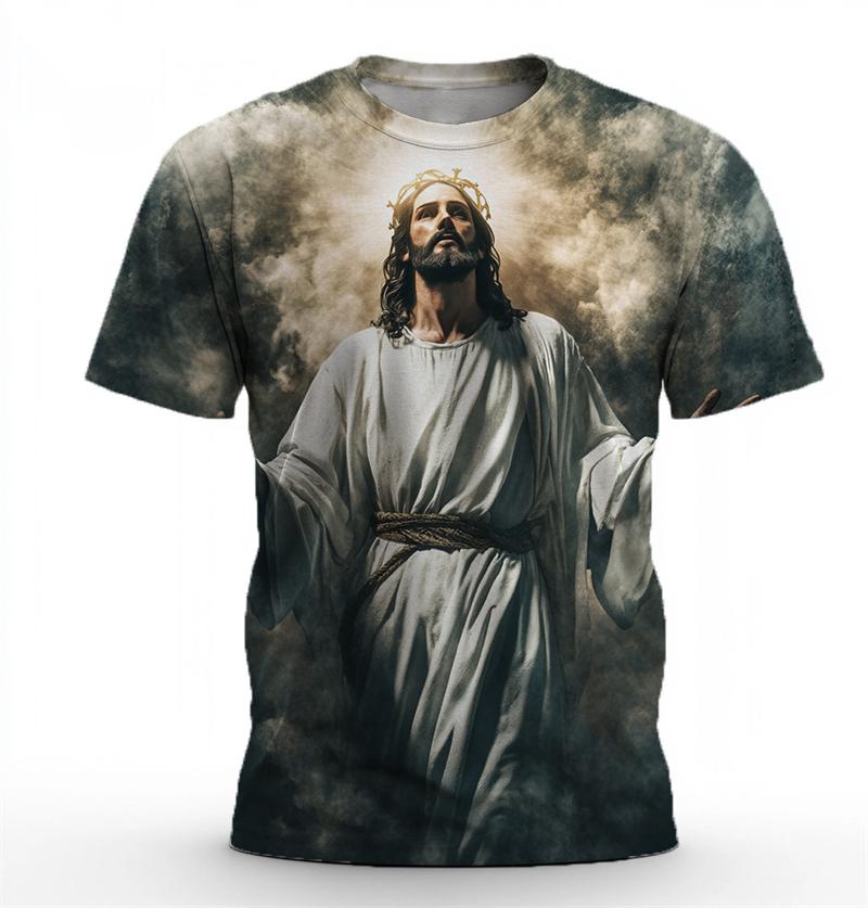 Camisetas Gráficas Tendência de Jesus Para Homens Moda Verão Streetwear Camisetas Cristãs Impressas em 3D Camisetas Frescas Oversized Gola Redonda Tops