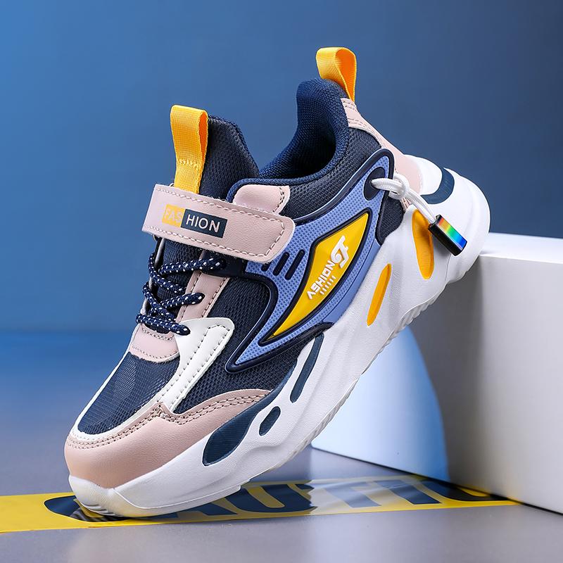 Zapatos Casuales de Cuero Populares para Niños Zapatilla Transpirable de Malla Calzado de Tendencia de Moda para Correr al Aire Libre