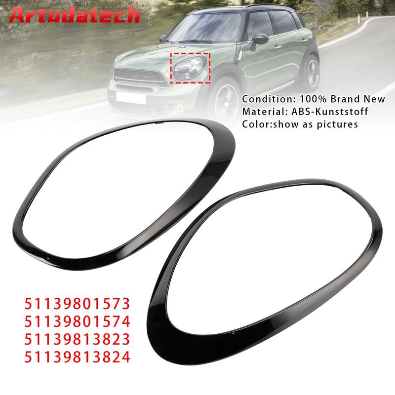 Artudatech 2pcs Gloss Black Headlights Ornamental Ring For Mini Cooper Countryman R60 Car Accessories