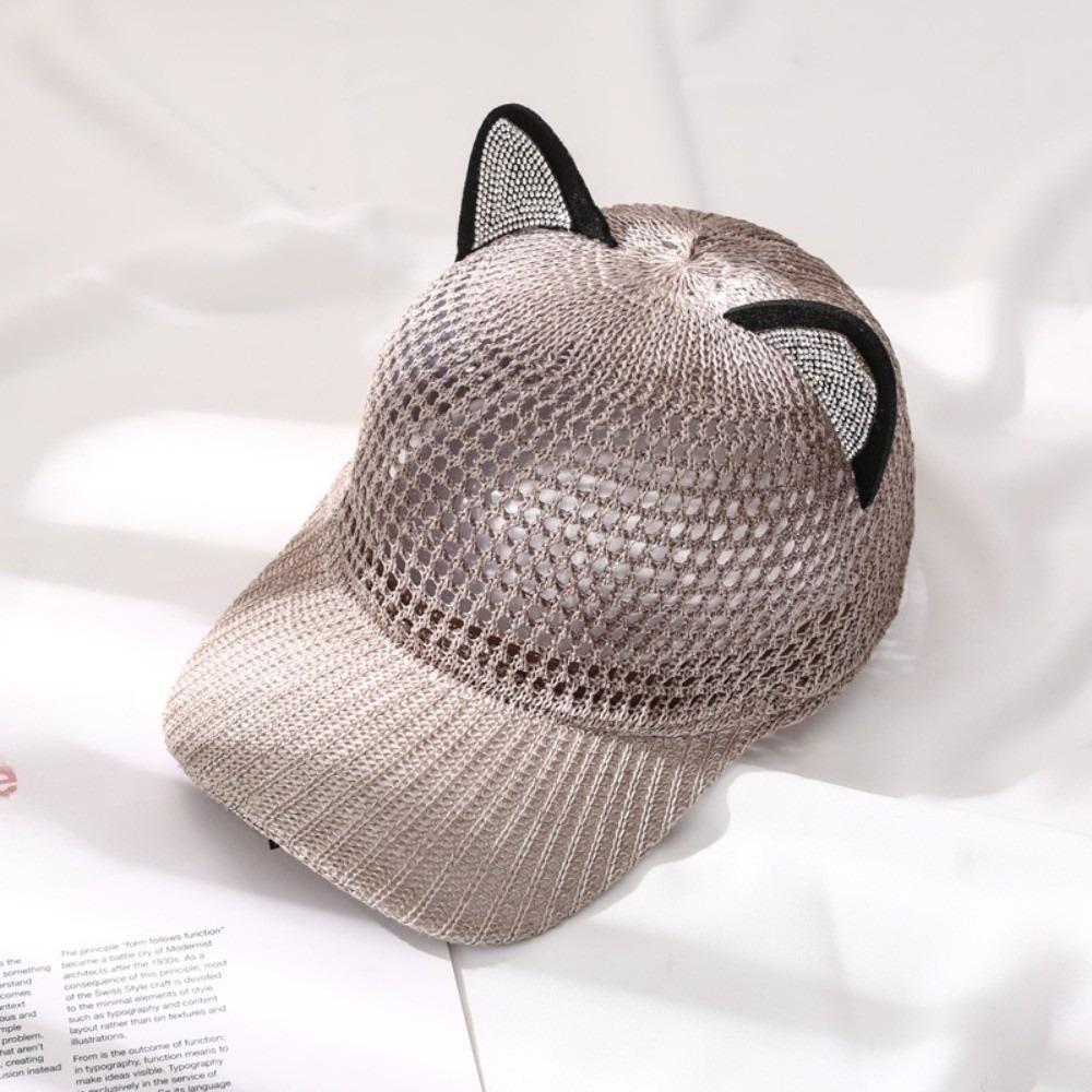 Fashion Cat Ears Baseball Cap Hollow Design Breathable Sun Hat UV Protection Simple Peaked Cap Unisex Outdoor