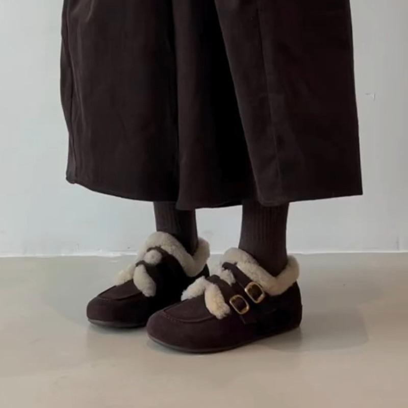 Retro Insole Height-increasing Shoes for Women, Round-toed Fleece Cotton Shoes