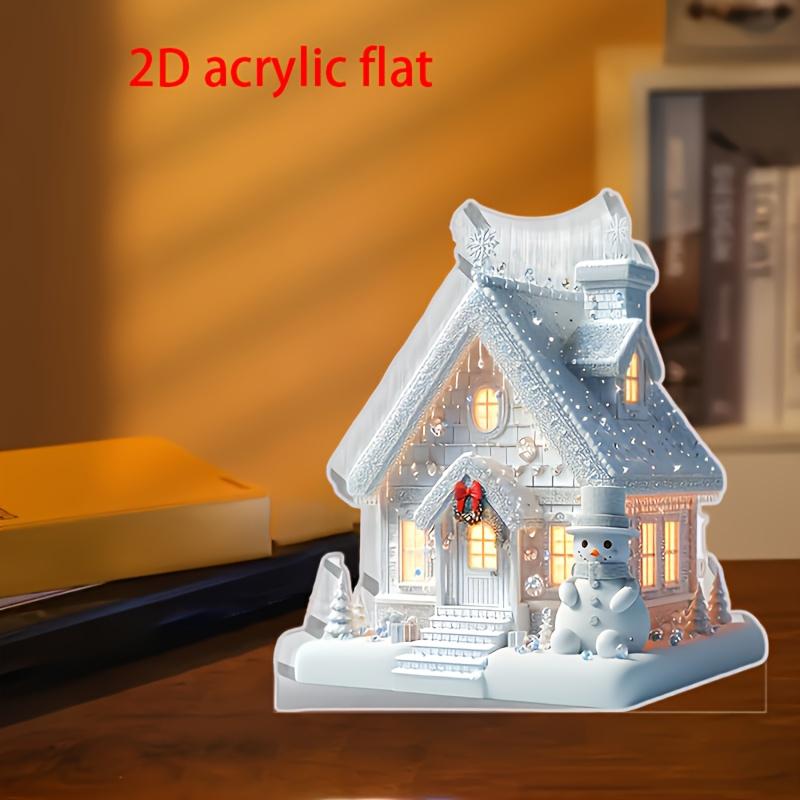 2D Flat Classic Acrylic Snowman House Tabletop Decoration, Snowman, Pine Trees, and Snowflakes, suitable for wall decoration, porch, room, villa, acce