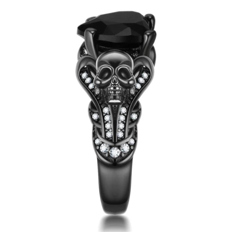 Gothic Black Crystal Skull Ring for Women, Purple Red Inlaid Crystal, Unique Dark Gothic Punk Statement Jewelry