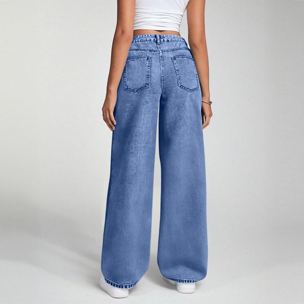 Women's High Waist Straight Leg Loose Casual Trousers Jeans