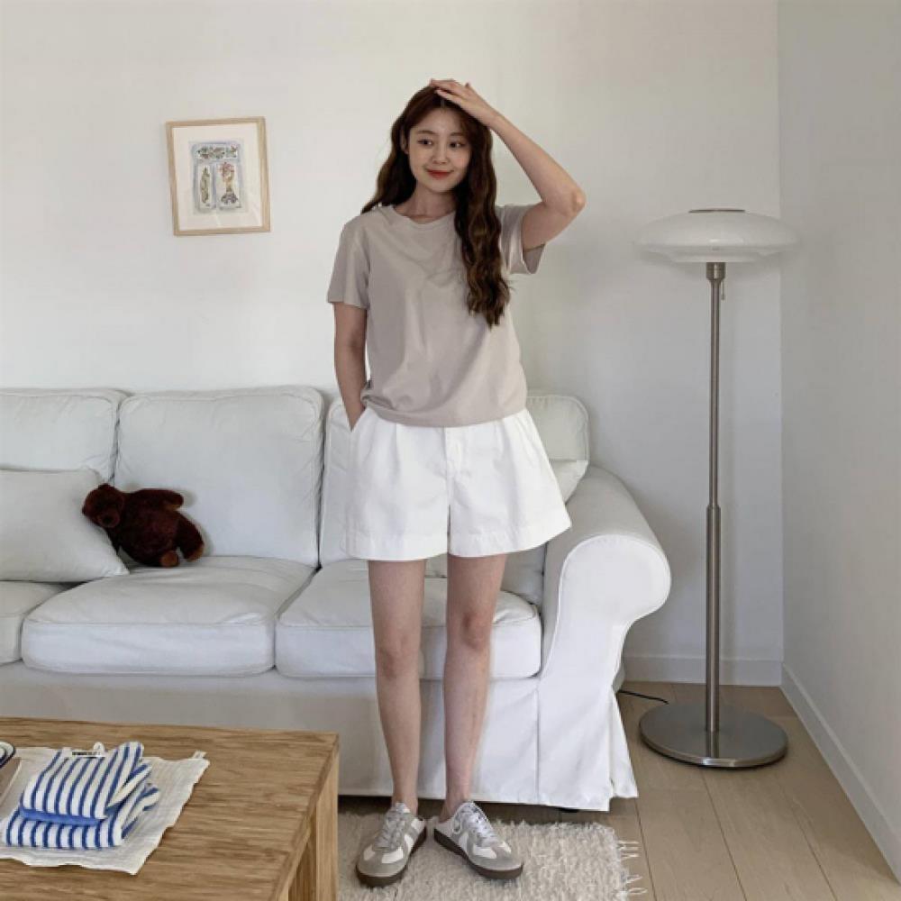 New Arrivals Open Run Women Basic Color CoTTon STreTch Round Neck T shirT