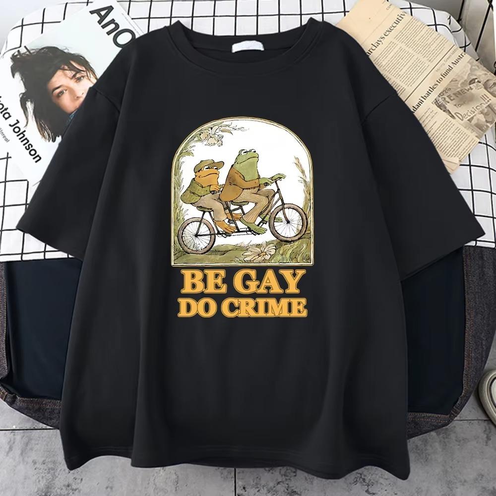 Buď gay, rob zločin Potlačené pánske bavlnené tričká Ležérne celoplošné s krátkym rukávom Vintage kreativita Okrúhly výstrih Top Pánske tričko Oblečenie