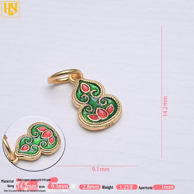 Copper-Plated 24k Gold Gourd Fulushou Fu Charm Pendant for DIY Jewelry