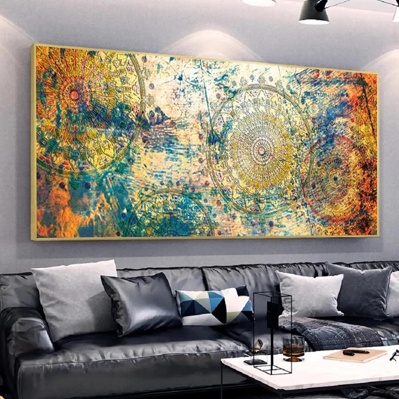 Mandala colorat tablou de artă vintage pictură pe pânză afise vedice indiene antice și imprimeuri forme matematice de perete decor acasă