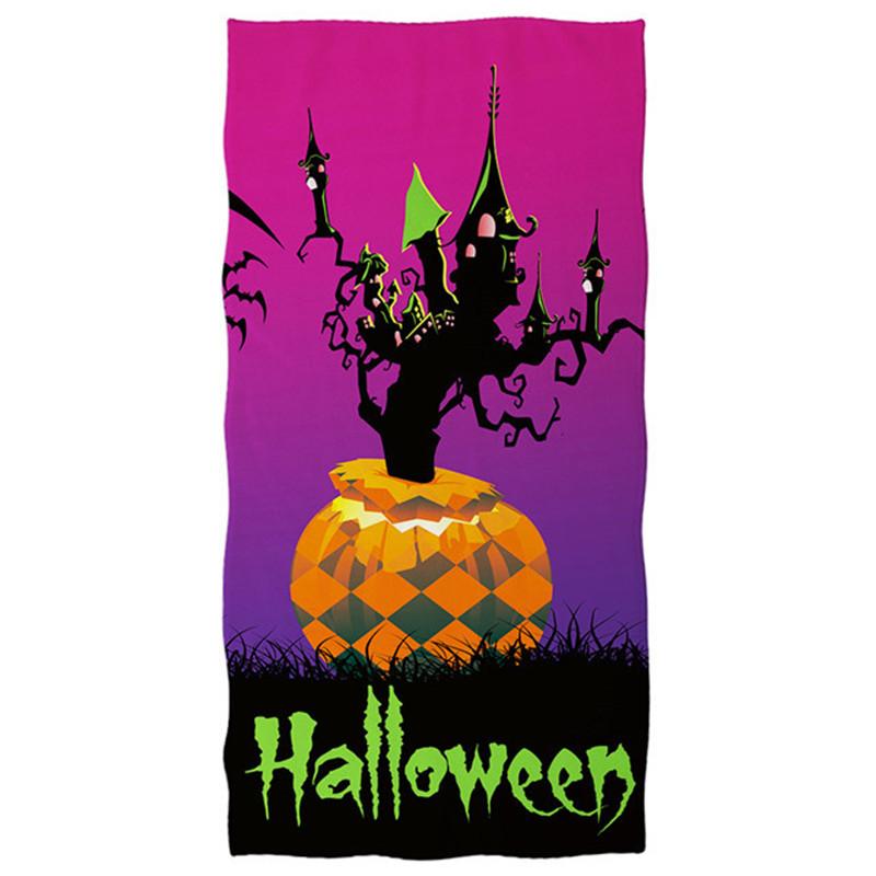 Halloween Theme Beach Towel Skull Pumpkin Castle Witch and Ghost Design Large Soft Quick Dry Bath Towel for Women Girls Kid Gift