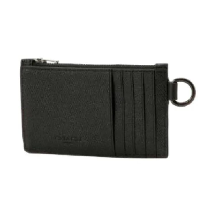 COACH Cross Grain Leather Clutch Card Holder , Wallet Women's Black (Unisex) Card Holders CJ879 BLK