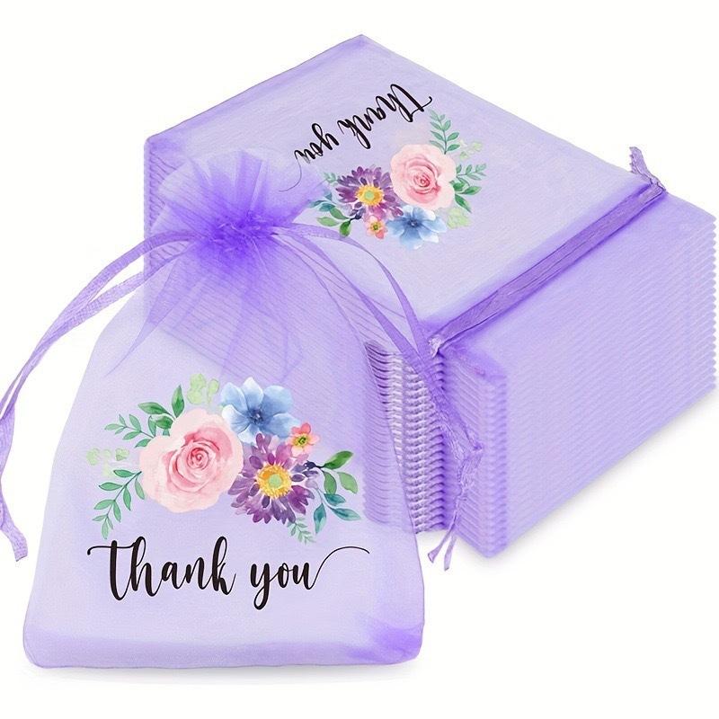 Thank You Mesh Gift Bag Jewelry Storage Packaging Bag Candy Party Drawstring Pouch
