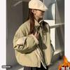 Women’s Short Stand Collar Windproof Winter Jacket with Lamb Wool Sleeves
