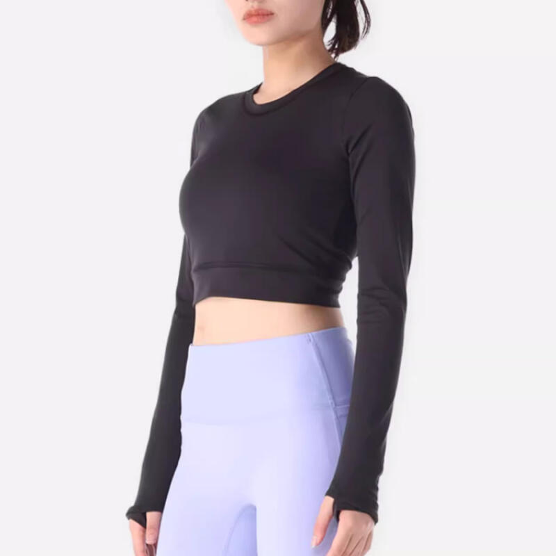 Decathlon Solid Colour Slim Back Open Back Long Sleeve Short Gym Suit Women's Classic Black