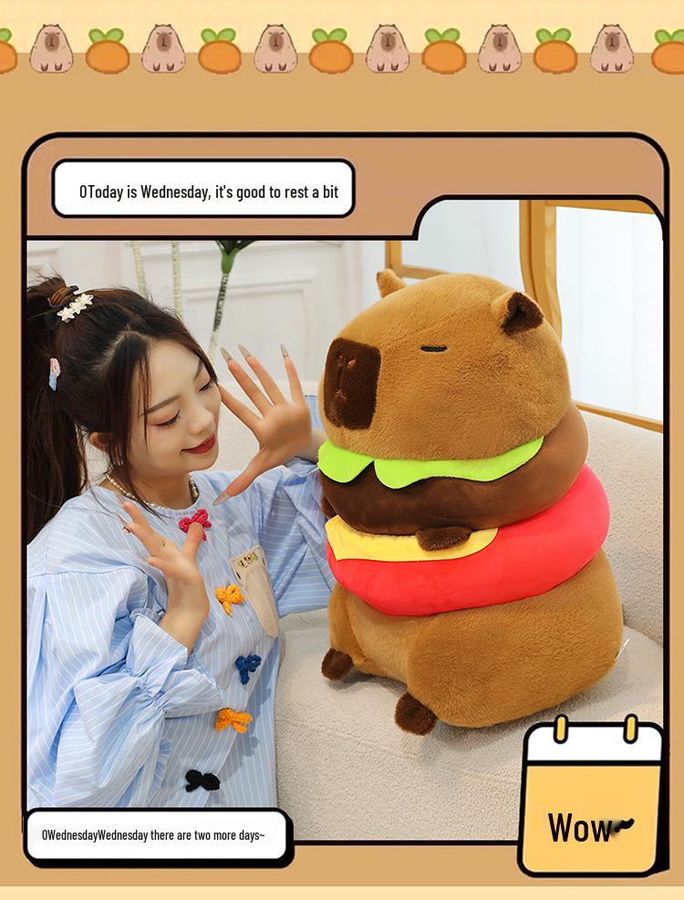 Capybara Hamburger Plush Toy – Cute Decompression Doll & Birthday Gift