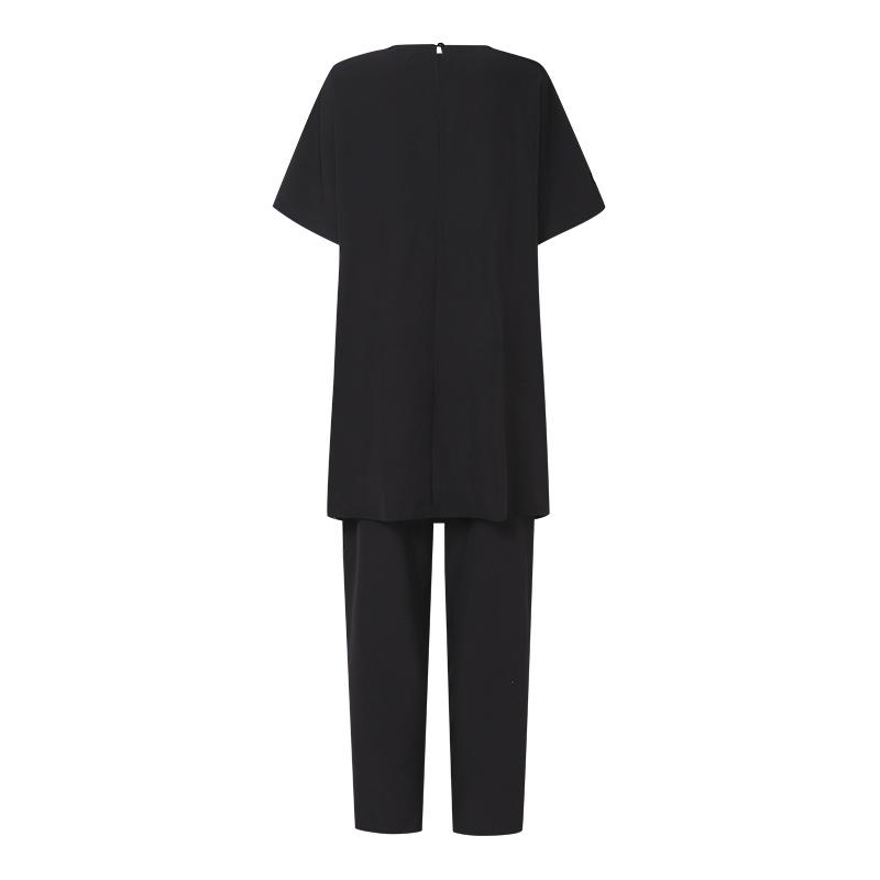 Women Plus Size V-Neck Short Sleeve Printed Tops & Pants Sets