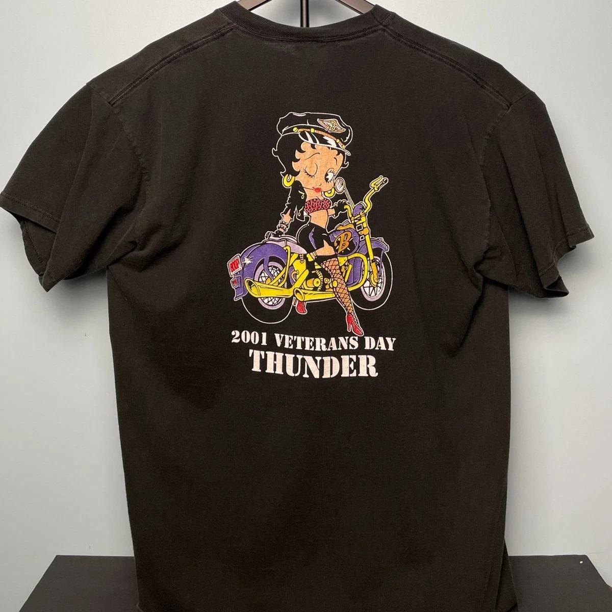 

Bally’s Budweiser 2001 Vets Day XL Tee Betty Boop Bike Jerzees Black Grade B 4XL