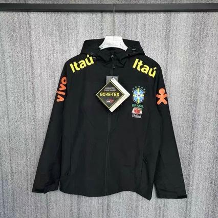 Szélálló nagykereskedelmi futball meleg kabát dzseki férfi és női vékony Brazília csapat kabát edző kapucnis hosszú ujjú bársony